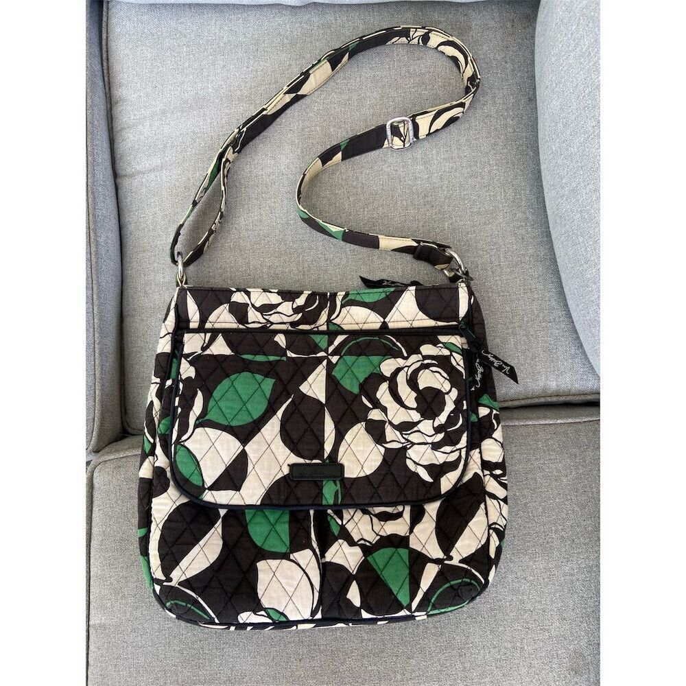Vera Bradley Triple Zip Hipster Crossbody Bag Floral Green/Black/White
